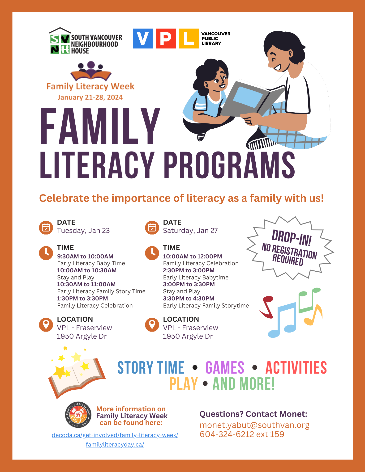Family Literacy Week Events – January 23 & January 27, 2024